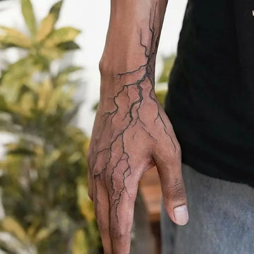 Qfdian New Lightning Hand Back Herbal Juice Tattoo Stickers Waterproof Semi-Permanent Fake Tattoo Arms Legs Lasting Men Women Tatuajes